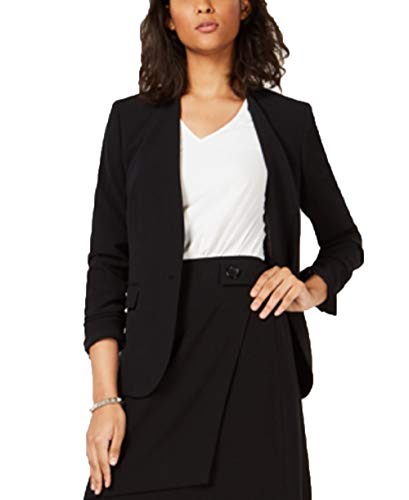 Bar III Collarless One-Button Jacket (Black, 6)